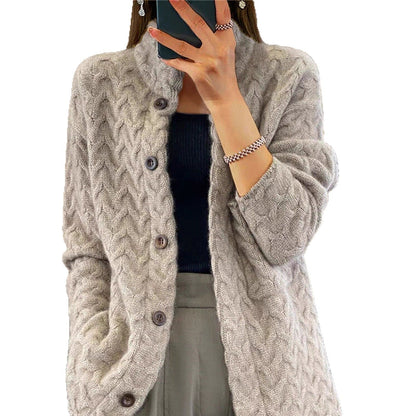 Women's cardigan with fashionable cable knit pattern NOVAE