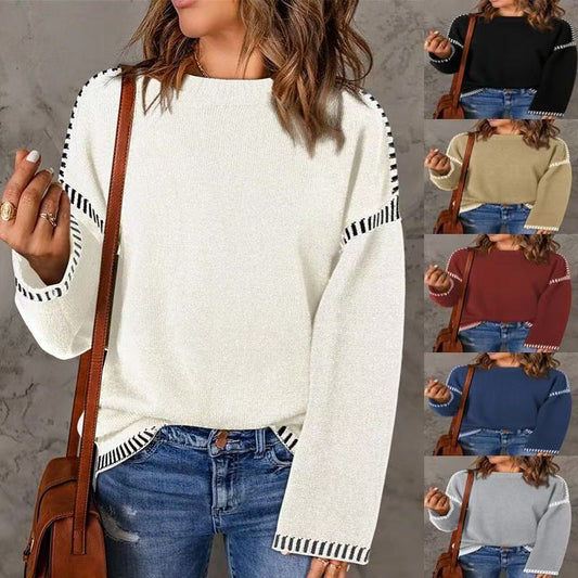 Women's fashionable sweater with textured material and striped details NOVAE