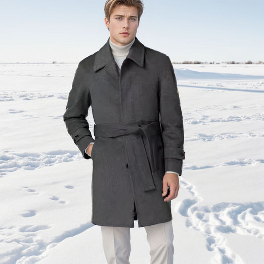 Men's fashionable wool trench coat with tie belt and large pockets NOVAE