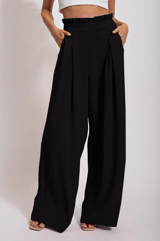 Women's wide-leg high-waisted trousers with pleats and elasticated waistband NOVAE
