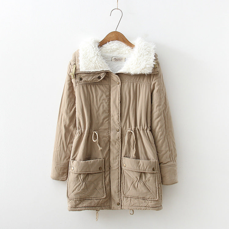 Women's transitional jacket with detachable faux fur collar and practical pockets NOVAE