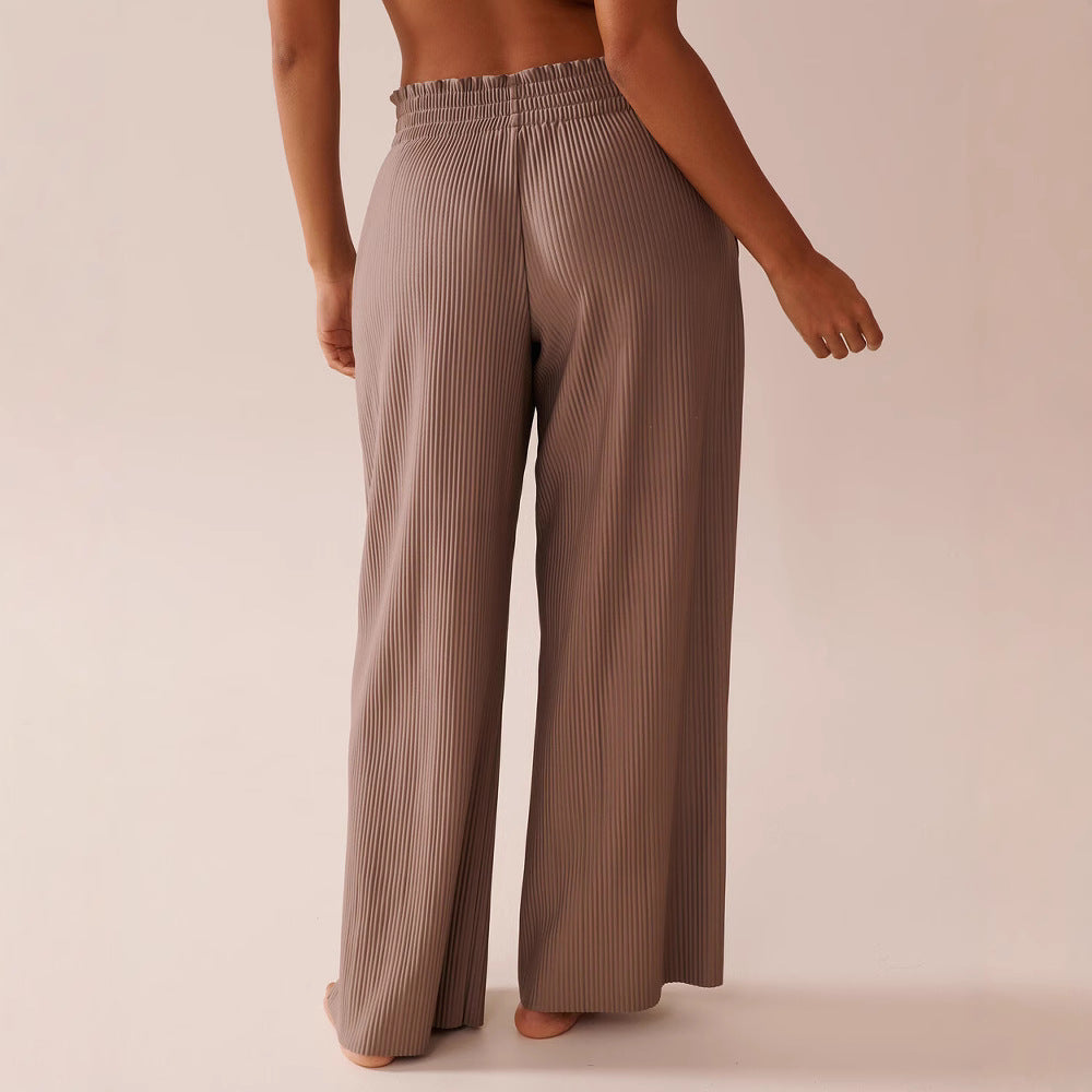 Women's wide-leg pleated trousers with elasticated waistband and side pockets NOVAE