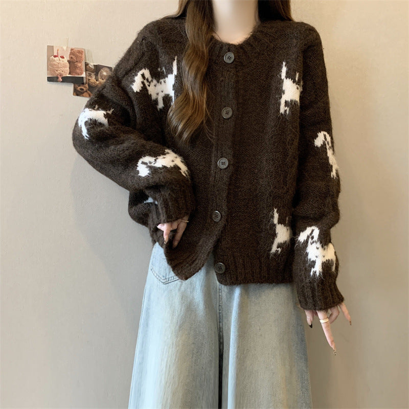 Women's patterned knit cardigan with animal motif and comfortable oversized cuts NOVAE