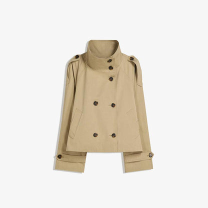 Women's fashionable trench jacket with waist belt and stand-up collar NOVAE