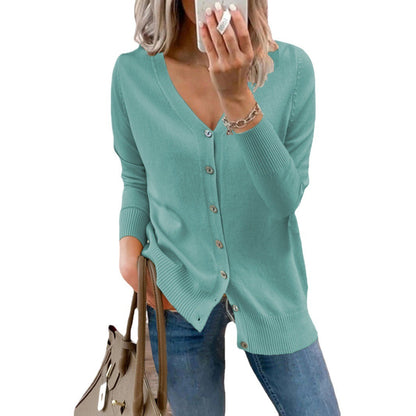 Women's cardigan with deep V-neck and button details NOVAE