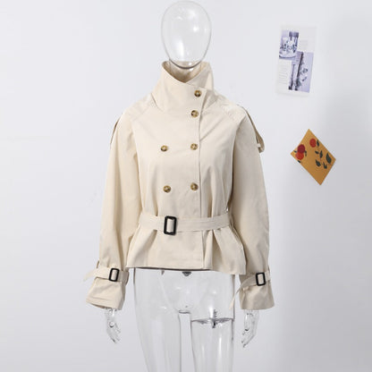 Women's fashionable trench coat with high collar and practical side pockets NOVAE