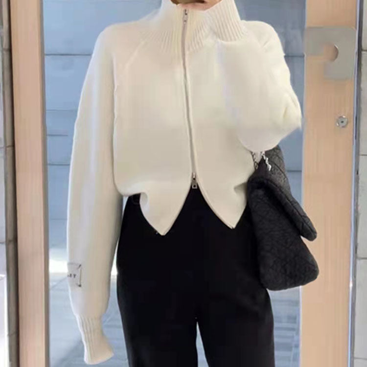 Women's cardigan with high-quality zipper and stand-up collar NOVAE