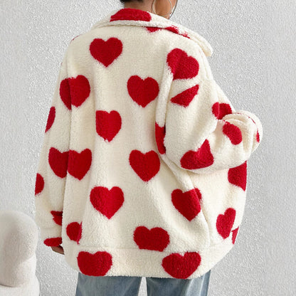 Women's Cozy Fleece Jacket with Heart Design NOVAE