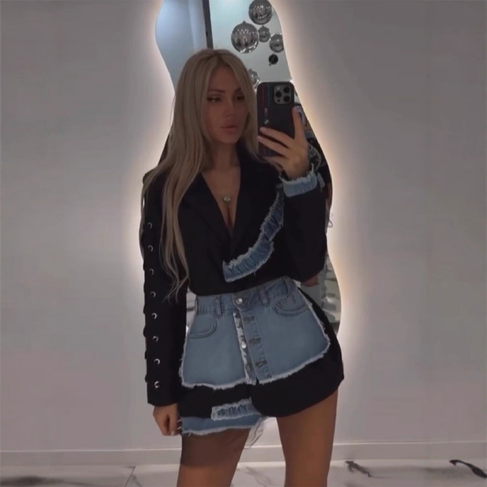 Women's fashionable blazer jacket with ruffle details NOVAE