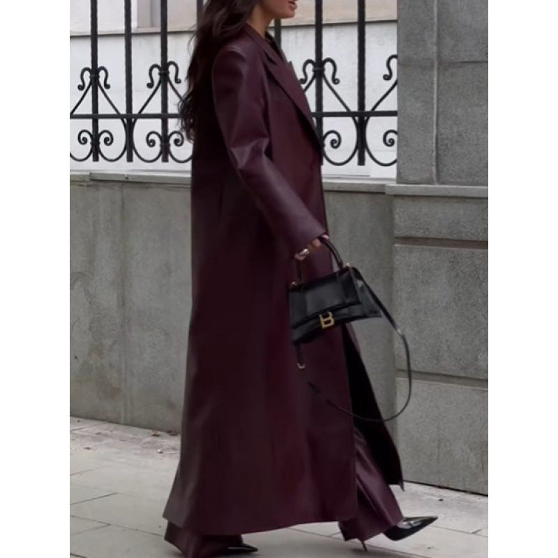 Women's trench coat made of high-quality faux leather with waist belt NOVAE