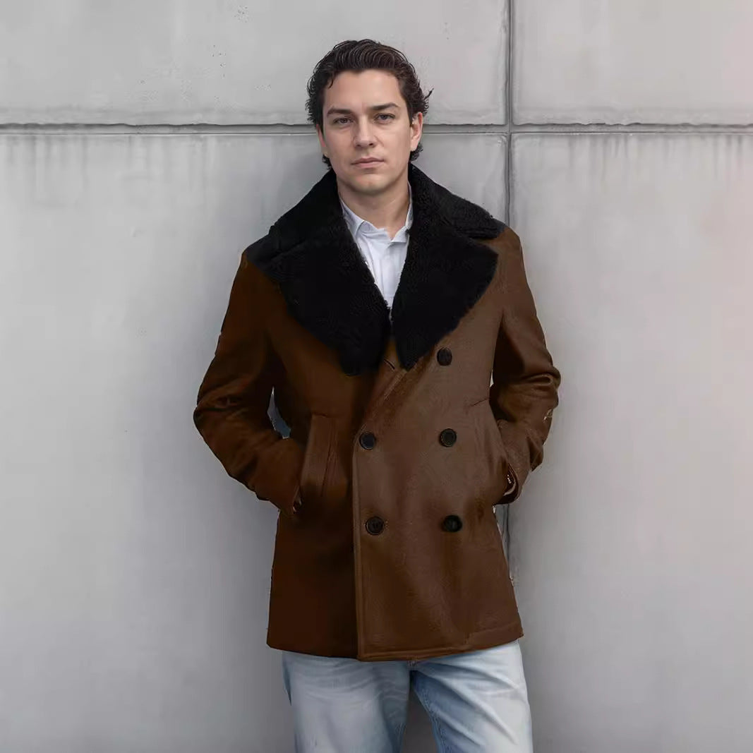 Men's wool coat with contrasting collar NOVAE