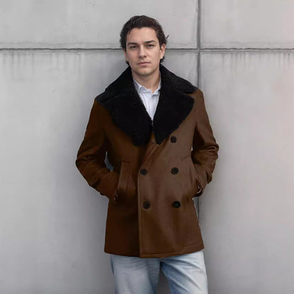 Men's wool coat with contrasting collar NOVAE