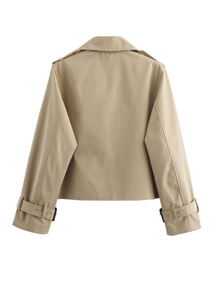Women's cropped trench jacket with double button placket and adjustable sleeves NOVAE