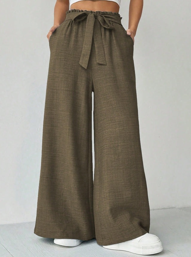 Women's wide-leg trousers with adjustable waistband NOVAE