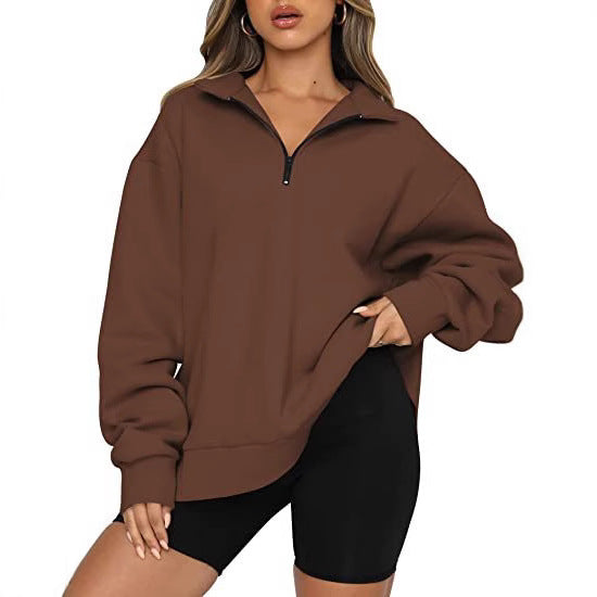 Women's fashionable oversized sweater with short zipper and casual sleeves NOVAE