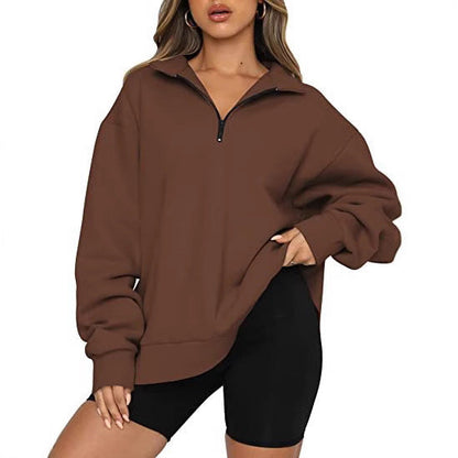 Women's fashionable oversized sweater with short zipper and casual sleeves NOVAE