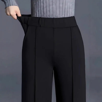 Women's elegant high-waisted trousers with pleats and elasticated waistband NOVAE