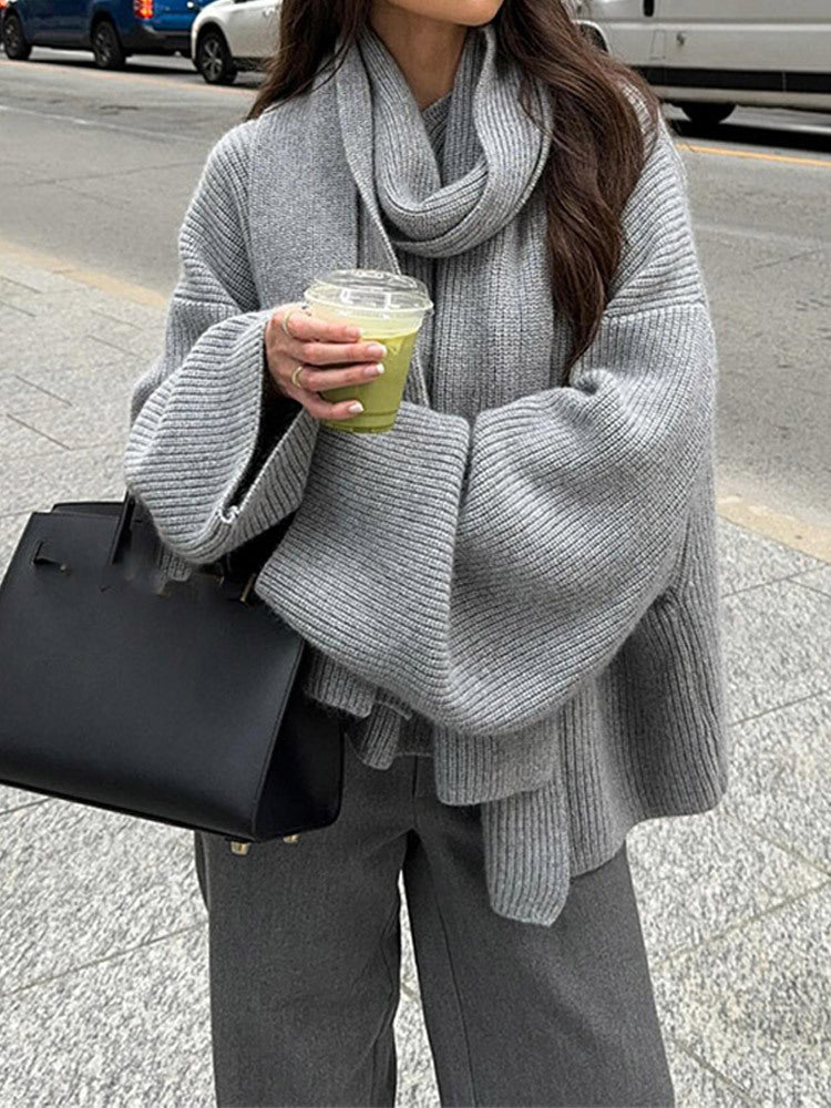 Women's Loose Cardigan with Soft Scarf NOVAE