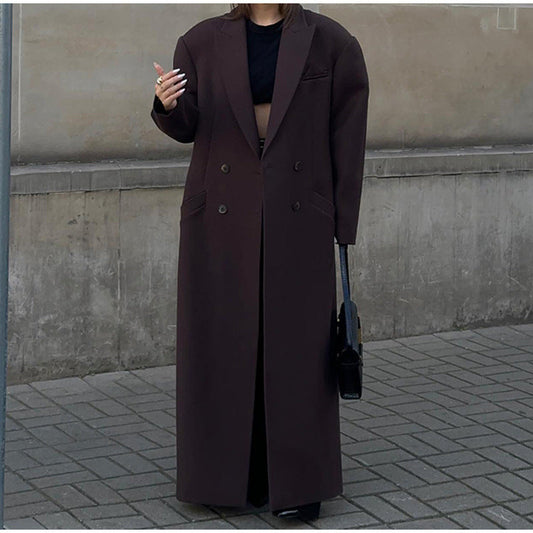 Women's Oversized Blazer Coat with Double Button Closure and Wide Shoulders NOVAE