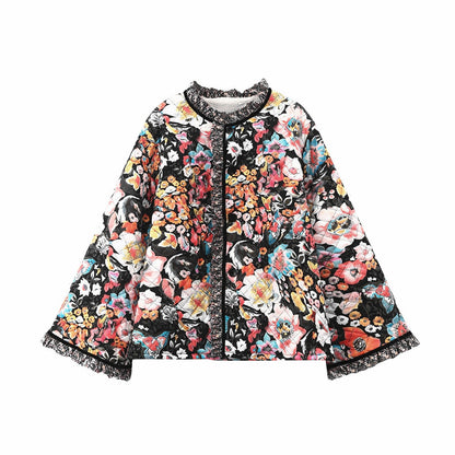 Women's wrap coat with floral design and cozy lining NOVAE