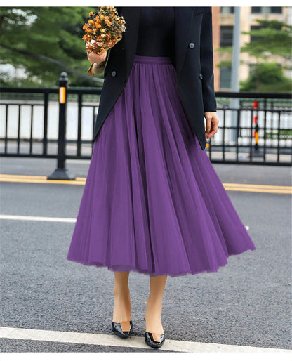 Women's Elegant Tulle Skirt with Wide Swing Cut and Elastic Waistband NOVAE