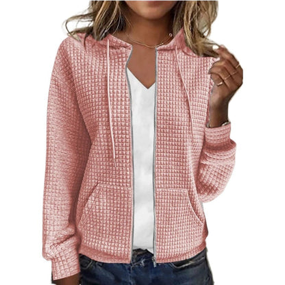 Women's casual waffle pique jacket with hood and zipper NOVAE