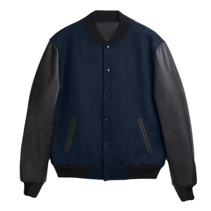 Women's trendy baseball jacket with leather sleeves and practical side pockets NOVAE
