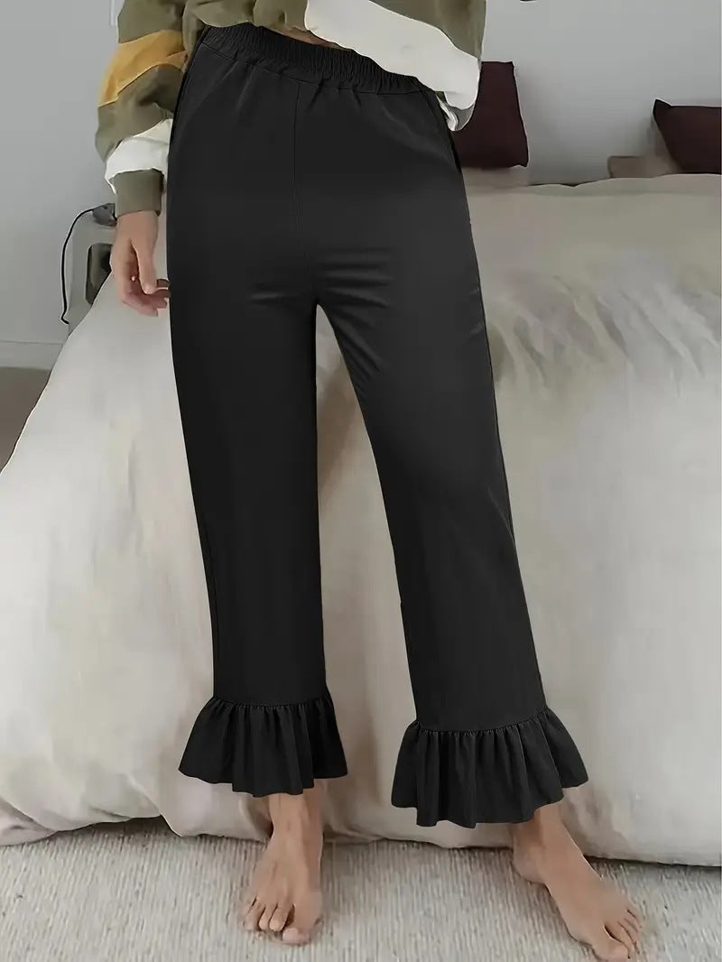 Women's fashionable palazzo trousers with flounced hems NOVAE