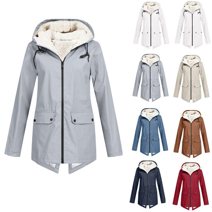 Women's weatherproof and lined rain jacket with adjustable hood collar NOVAE