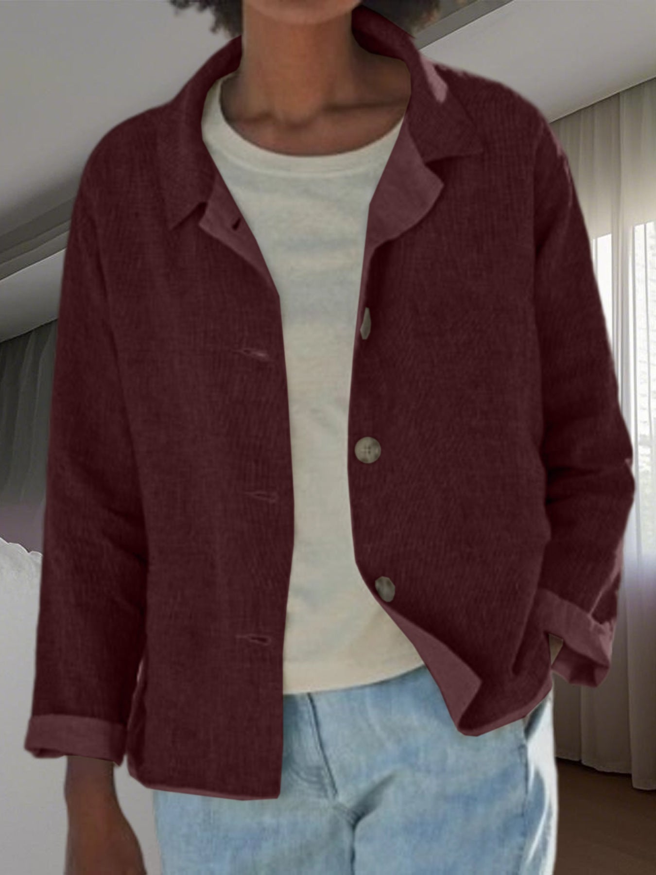 Women's lightweight and casual cotton jacket with buttoned details NOVAE