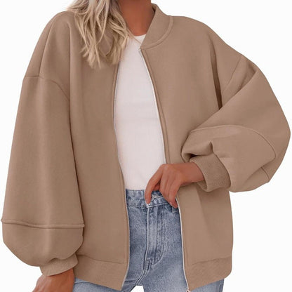 Women's Oversized Bomber Jacket with Zipper and Elastic Cuffs NOVAE