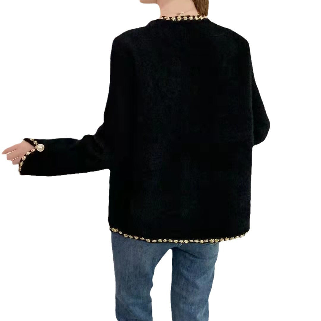 Women's elegant cardigan with decorative pearl buttons and fine texture NOVAE