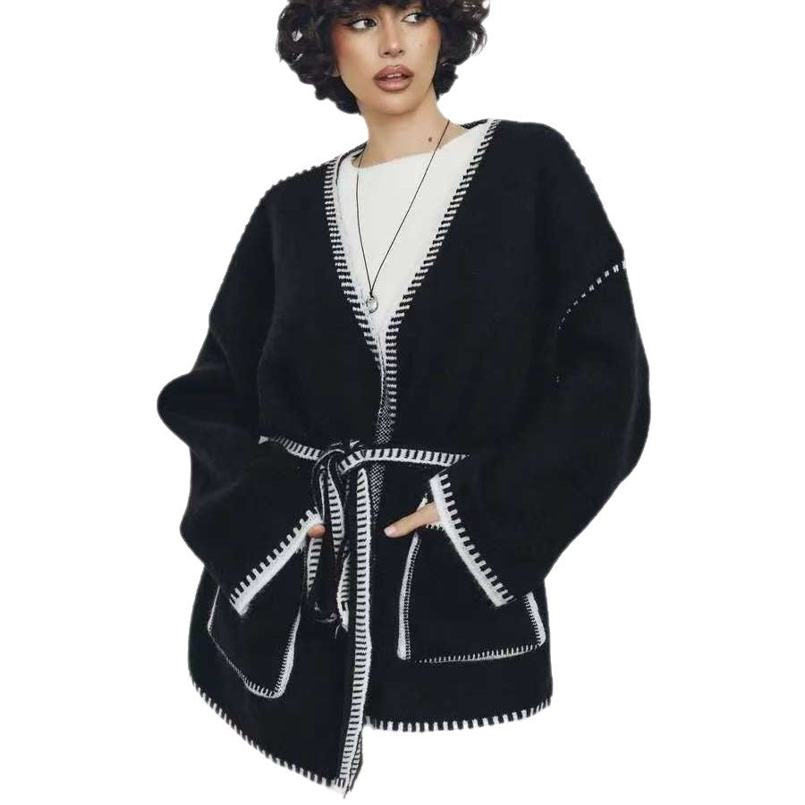 Women's cardigan with a wide cut and decorative belt NOVAE