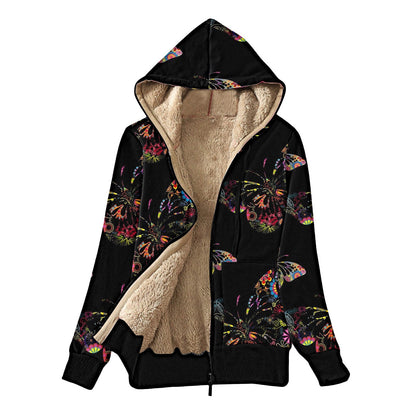 Women's cozy jacket with hood and colorful butterfly design NOVAE