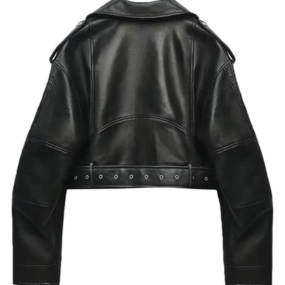 Women's fashionable biker jacket in a minimalist design with practical zip pockets NOVAE