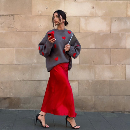 Women's sweater with heart appliqués and a relaxed fit NOVAE