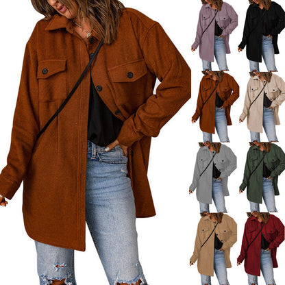 Women's Oversized Casual Jacket with Double Pockets and Button Details NOVAE