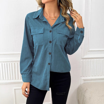 Women's casual corduroy jacket with practical pockets and button closure NOVAE