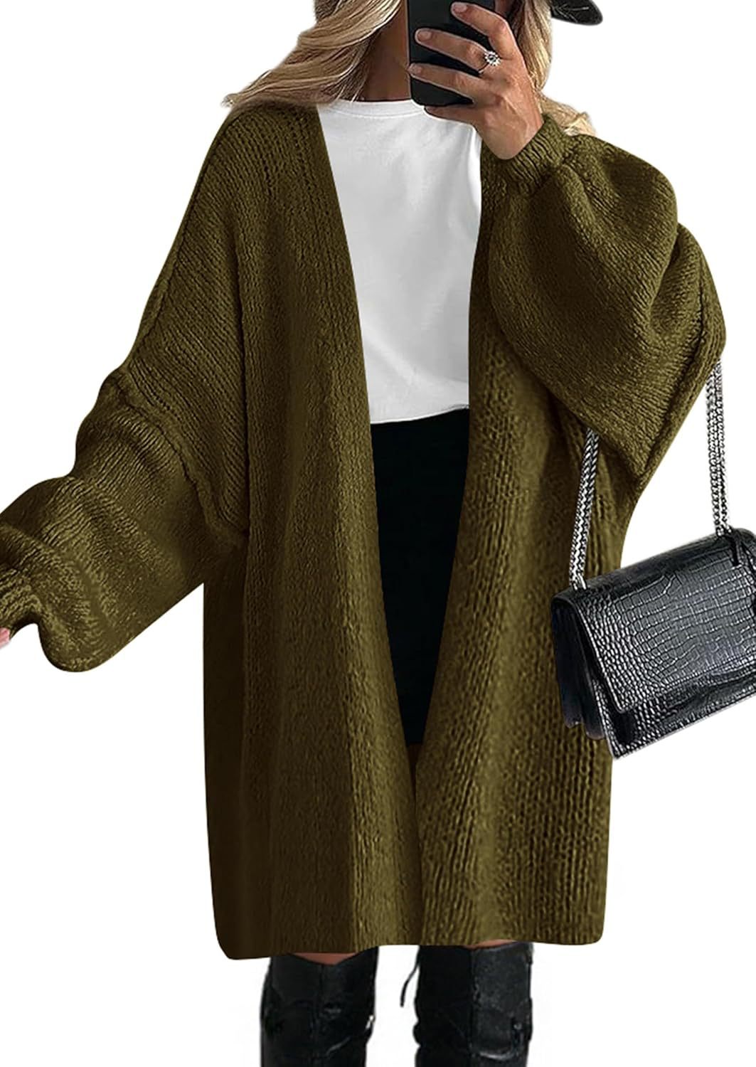 Women's Oversized Knit Coat with Open Front and Long Sleeves NOVAE