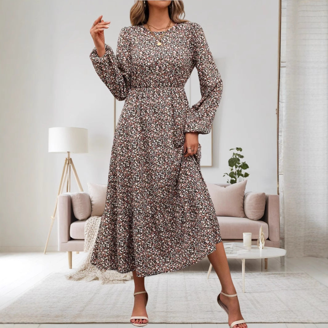 Women's midi dress with elasticated waistband and floral pattern NOVAE