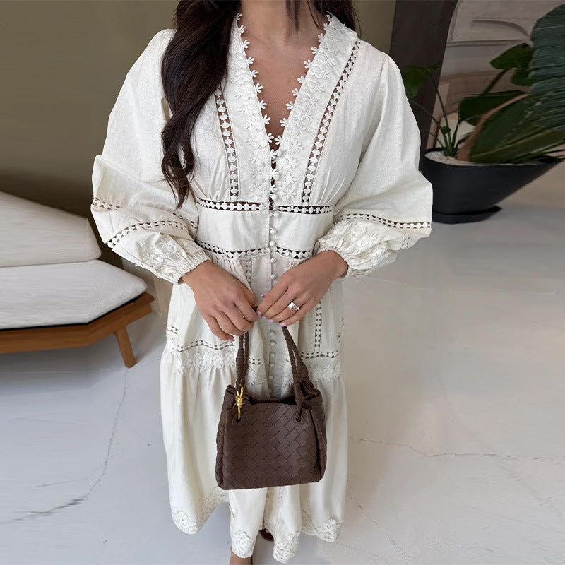 Women's maxi dress with artistic embroidery and airy sleeves NOVAE
