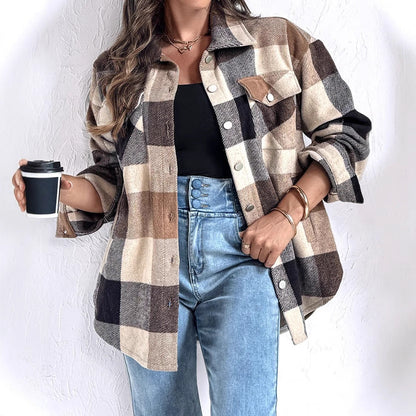Women's Plus Size Check Shirt Jacket NOVAE