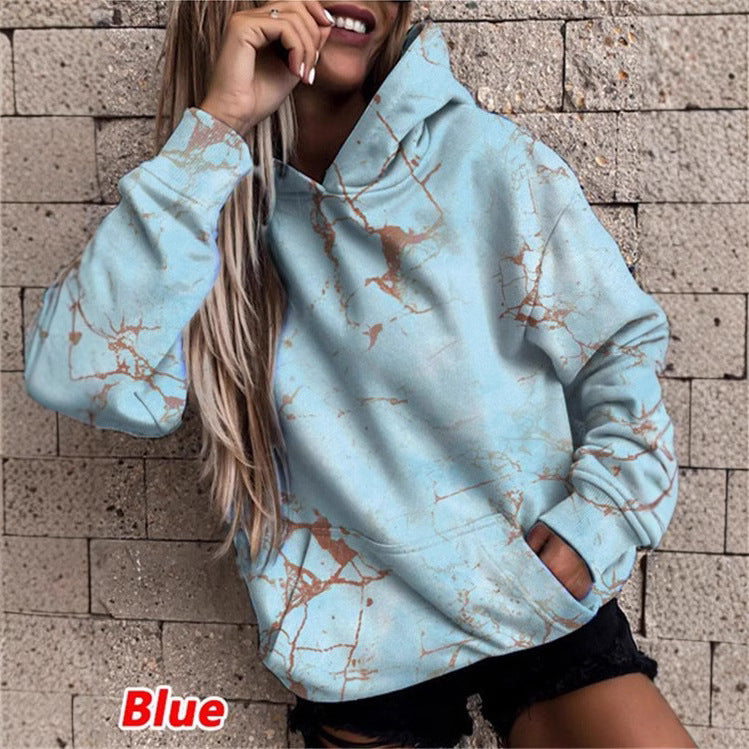 Women's hoodie with stylish marble pattern NOVAE