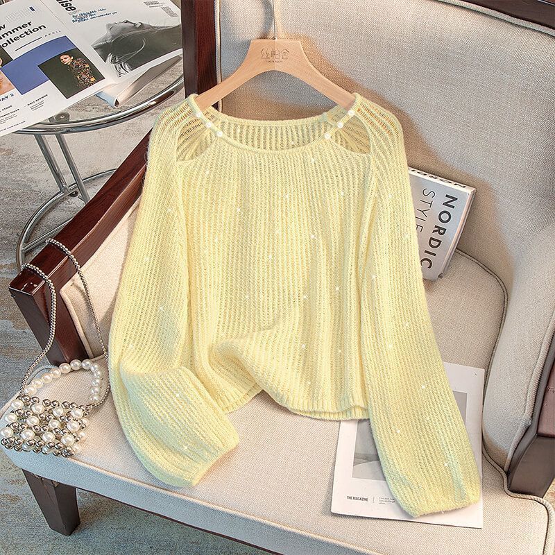 Women's casual pullover with off-the-shoulder design and sparkling details NOVAE