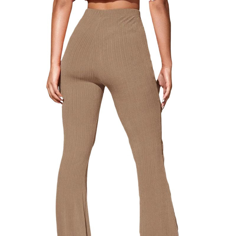 Women's casual bootcut trousers with ribbed texture NOVAE