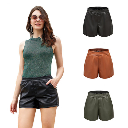 Women's fashionable high-waisted faux leather shorts NOVAE