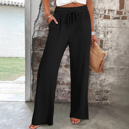 Women's Soft Ribbed Knit Trousers with Elastic Waistband and Practical Pockets NOVAE