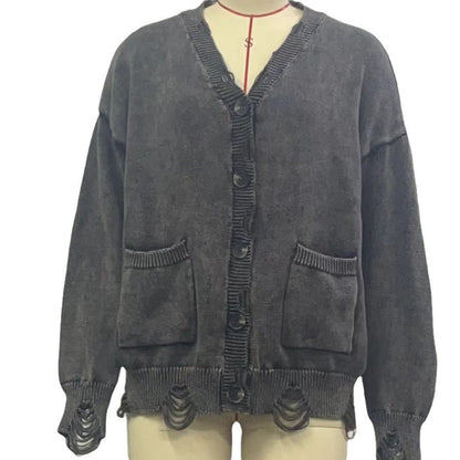 Women's casual oversized sweater with V-neck and pockets NOVAE