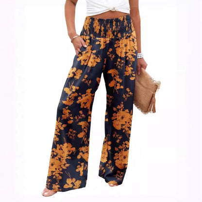 Women's palazzo trousers with elasticated waistband and floral pattern NOVAE