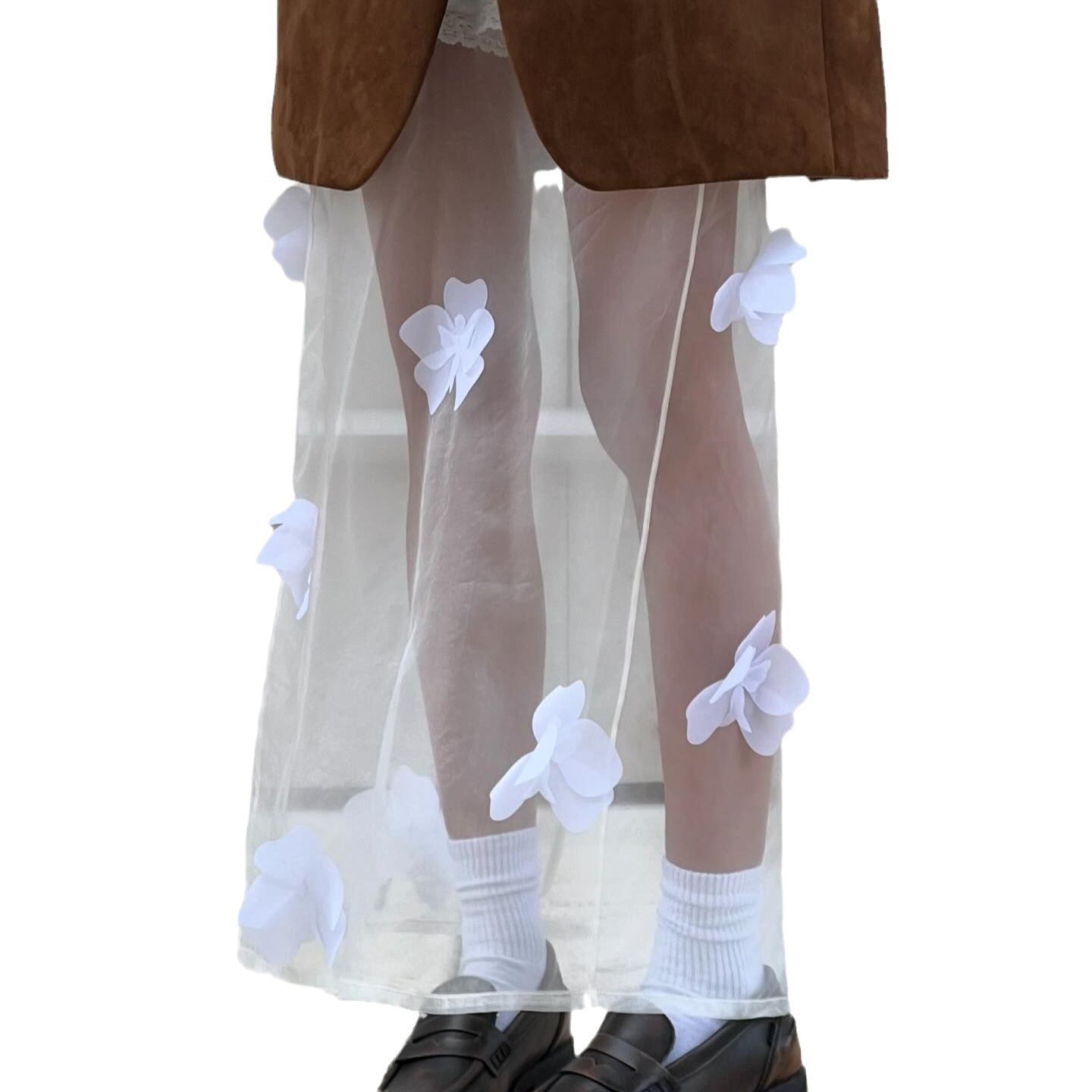 Women's transparent skirt with delicate floral details and elegant cut NOVAE